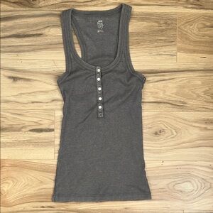 aerie Charcoal Ribbed Henley Tank Top